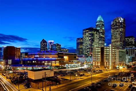 Downtown Charlotte skyline with blue sky at dusk Photograph by Patrick ...