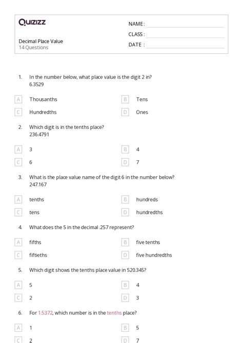 50+ Decimal Place Value worksheets for 3rd Year on Quizizz | Free & Printable