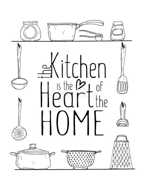 Kitchen Poster with Hand Drawn Kitchenware, Spice and Lettering on a ...