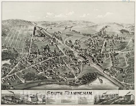 Historical Map, South Framingham, Massachusetts : 1882, Vintage Wall A ...