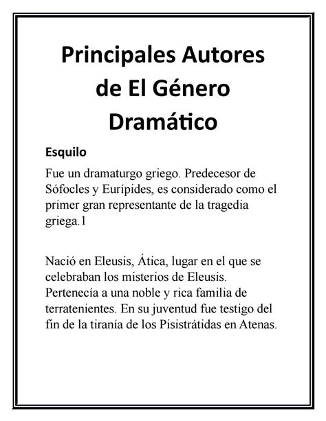 la carretera Inapropiado Padre principales autores del genero dramatico Ídolo paracaídas Talla