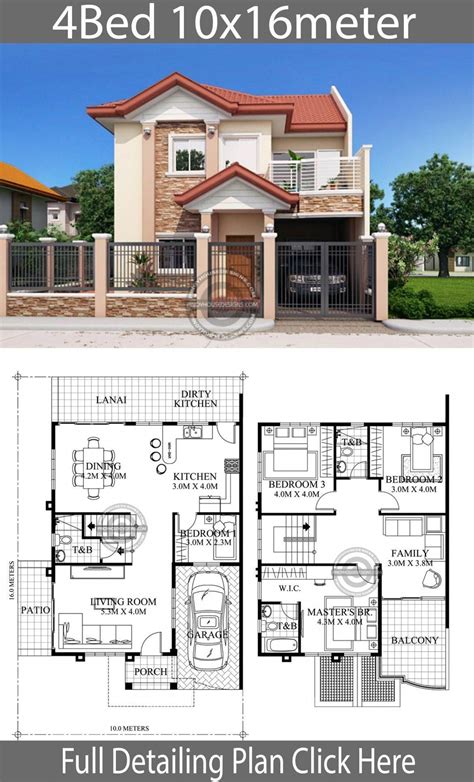 Home Design 10x16m With 3 Bedrooms A2D | Philippines house design, Two story house design ...