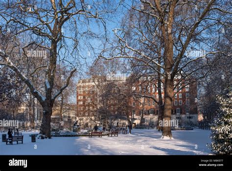 Tavistock Square in the snow, Bloomsbury, Camden, London, UK Stock ...