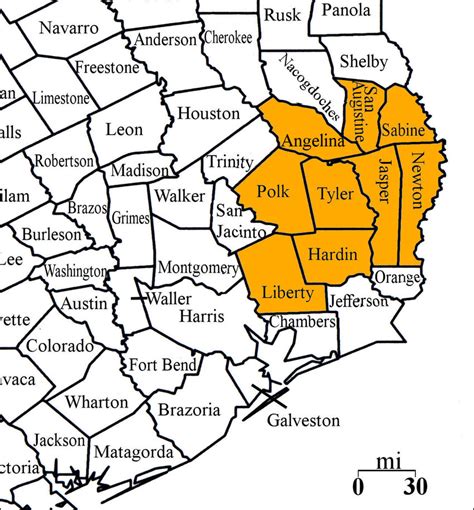 Map of Southeast Texas showing the nine counties represented in the ...