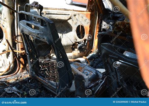 Wreck of a Burned Out Car after an Accident. Stock Photo - Image of ...