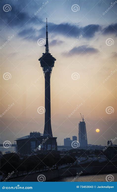 Macau Tower Urban Skyline in Macao China at Sunset Editorial Stock Photo - Image of dusk ...