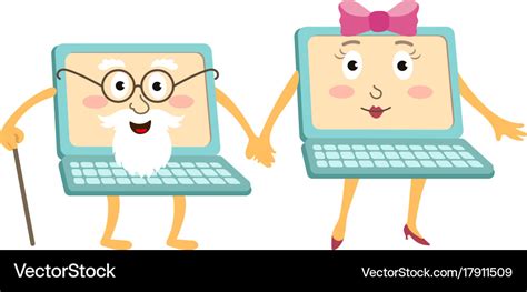 Cartoon laptop computer characters young and old Vector Image