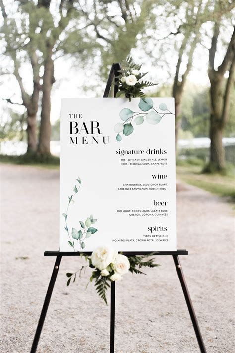 Bar Menu Sign Wedding Bar Menu Template Drinks Sign - Etsy