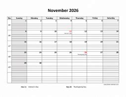 Free Download Printable November 2026 Calendar, large box grid, space ...