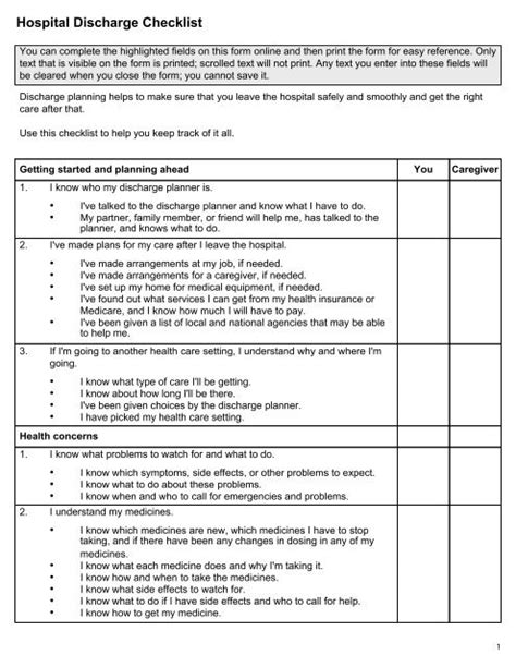 Hospital Discharge Checklist - WebMD