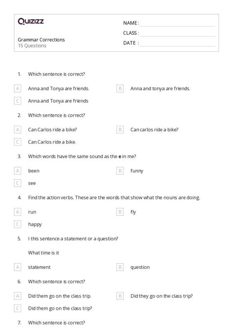 50+ Grammar worksheets on Quizizz | Free & Printable