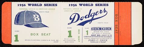 Lot Detail - 1956 Brooklyn Dodgers World Series Game 1 Proof Full Ticket