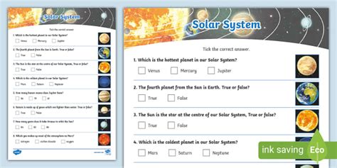 Solar System Paper Quiz (l'insegnante ha fatto) - Twinkl