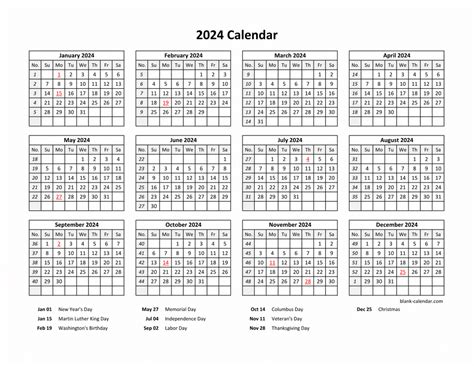 Yearly 2024 Calendars