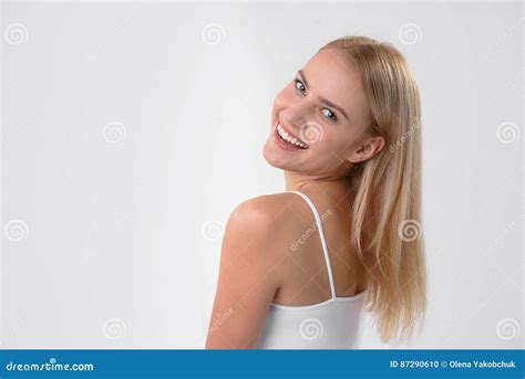 Happy Girl Flirting and Laughing Stock Photo - Image of health, look ...