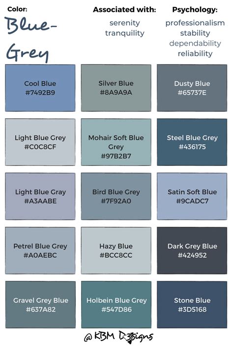 Blue-Grey Color Chart | Grey color names, Grey colour chart, Blue wall ...