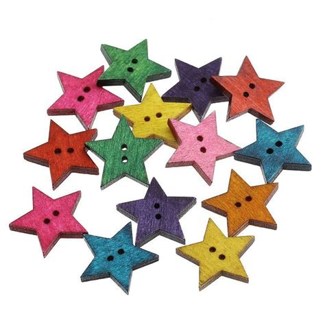 Wood sewing buttons 24mm - Stars shapes 25 Mixed Colors Buttons | Sewing a button, Wooden button ...