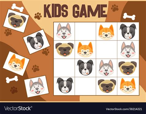 Sudoku kids game dogs and puppies riddle Vector Image