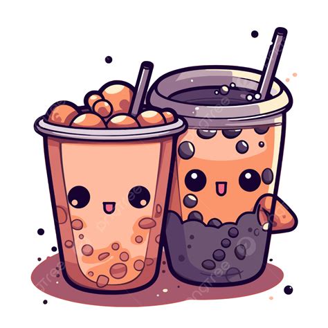 Boba Tea Vector, Sticker Clipart Two Cups Of Bubble Tea With Cartoon ...