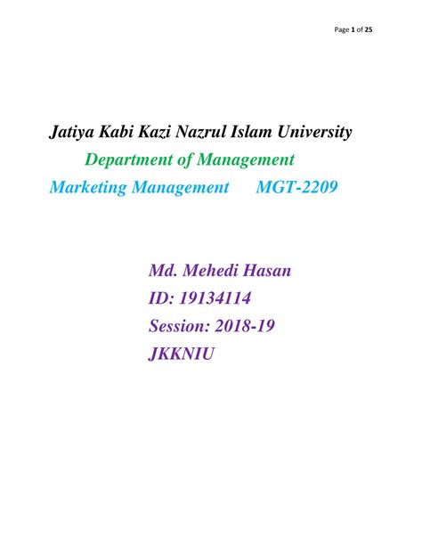 Marketing Management 1, 2 - Jatiya Kabi Kazi Nazrul Islam University Department of Management ...