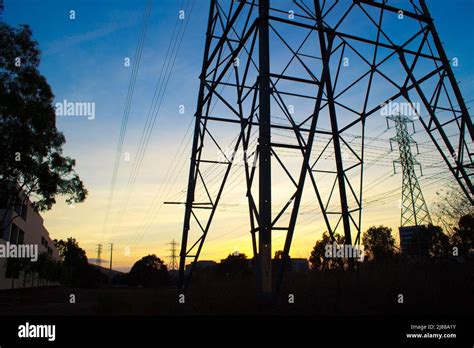 Power Line Silhouette During Sunset Stock Photo - Alamy