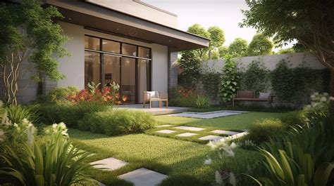 Landscape Design For Villa 3d Background, 3d Illustration Of Exterior ...