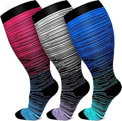 3 Pairs Plus Size Compression Socks Wide Calf for Women and Men 20-30 ...