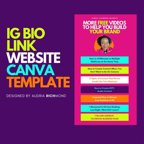 IG BIO Link Website Canva Template – AUDRIA RICHMOND in 2020 | Templates, Custom branding, Ig bio