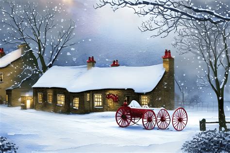 A Quaint English Cottage in the Snow at Christmas · Creative Fabrica