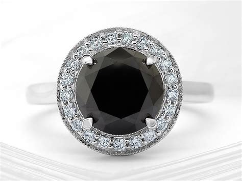 Black Diamond Halo Ring in White Gold Setting With Diamonds in - Etsy