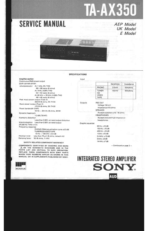 SONY TA-AX350 SERVICE MANUAL Pdf Download | ManualsLib