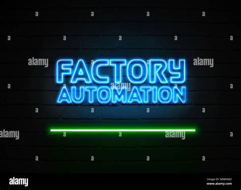 Factory Automation neon sign - Glowing Neon Sign on brickwall wall - 3D rendered royalty free ...