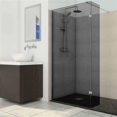 Lisna Waters Valencia 300mm Return Black 8mm Glass Wet Room Shower Screen Hinged Panel