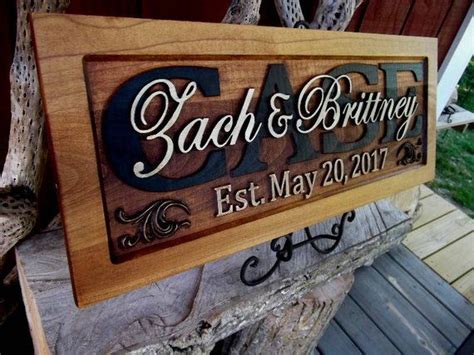 Wedding gift Rustic finish Personalized Custom CARVED Wooden Plaque Ampersand Font, Rustic ...