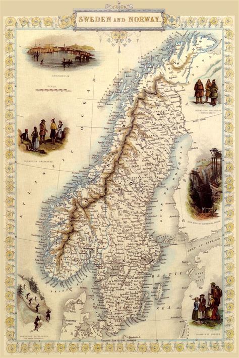 1800's Map Sweden Norway Stockholm Norwegian Laplanders | Etsy