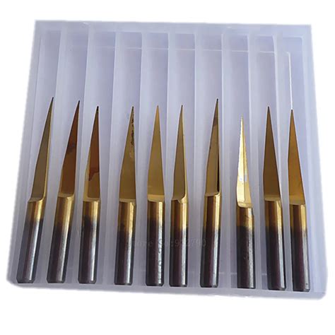 10pc Engraving CNC Bit Router 10 Degree 0.2mm Titanium Flat Bottom Engraving Bits Carbide PCB ...