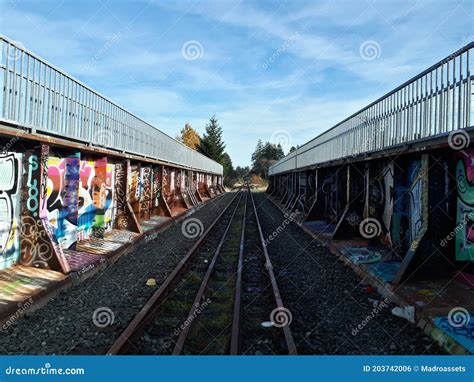 Graffiti on Train Tracks Bridge Near Colwood, BC Editorial Photo ...