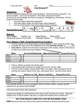 How Buoyant Lab, Density Buoyant Force Investigation; EDITABLE, *Key ...