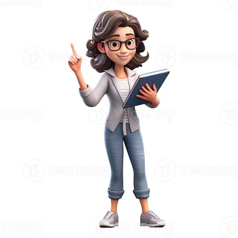 3D Cute cartoon female teacher character on transparent background ...