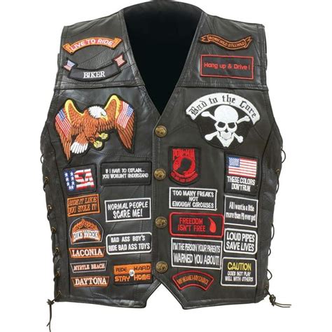 Men's Leather Vest with Patches GFVBIK42 - Open Road Leather & Accessories