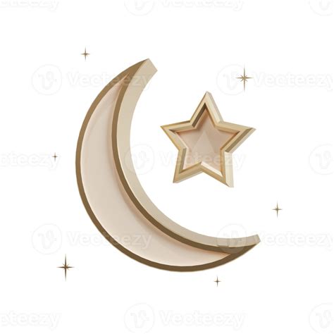 3d golden crescent moons with star. Decorative elements for Muslim holidays 27380712 PNG