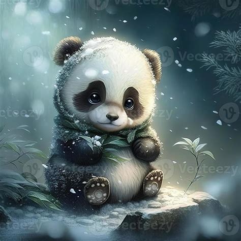 cute baby panda with winter fairy background 22316257 Stock Photo at ...