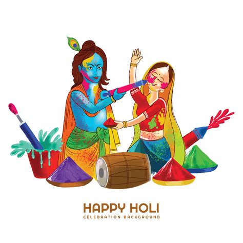 Holi greetings with joyful krishna and radha playing with colors design 20310529 Vector Art at ...