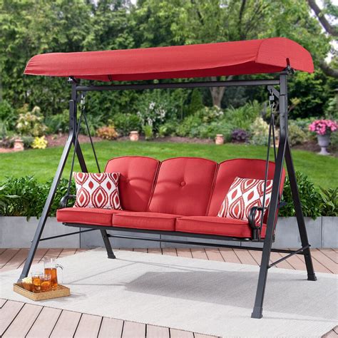 Patio Porch Swing With Canopy 3 Person Seat Garden Furniture All-Weather Red #Mainstays # ...