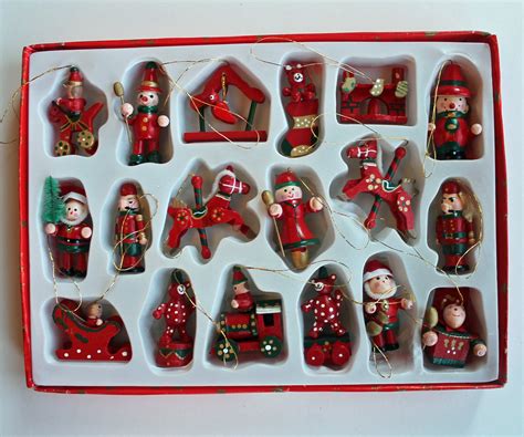 Vintage German Wooden Miniature Christmas Ornaments Set of 18 Tabletop ...