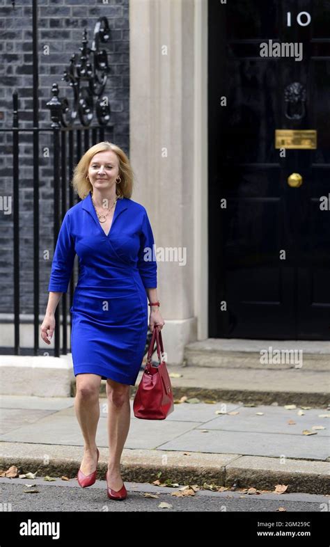 Liz Truss MP leaving 10 Downing Street after being appointed Foreign Secretary in a cabinet ...