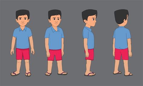 Premium Vector | Young boy cartoon character turnaround