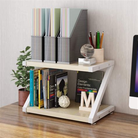 Z-Shaped Mini Shelf, MDF Wood Frame Desk Printer Stand, Double Tier ...