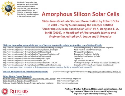 Thin Film Amorphous Silicon Solar Cells