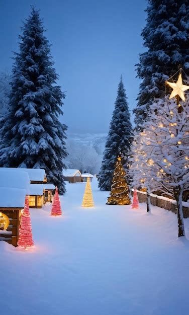 Premium AI Image | A Snowy Landscape With Illuminated Christmas Decorations